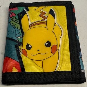 Bioworld Pokemon Pikachu Nylon Tri Fold Wallet Hook & Loop Nintendo